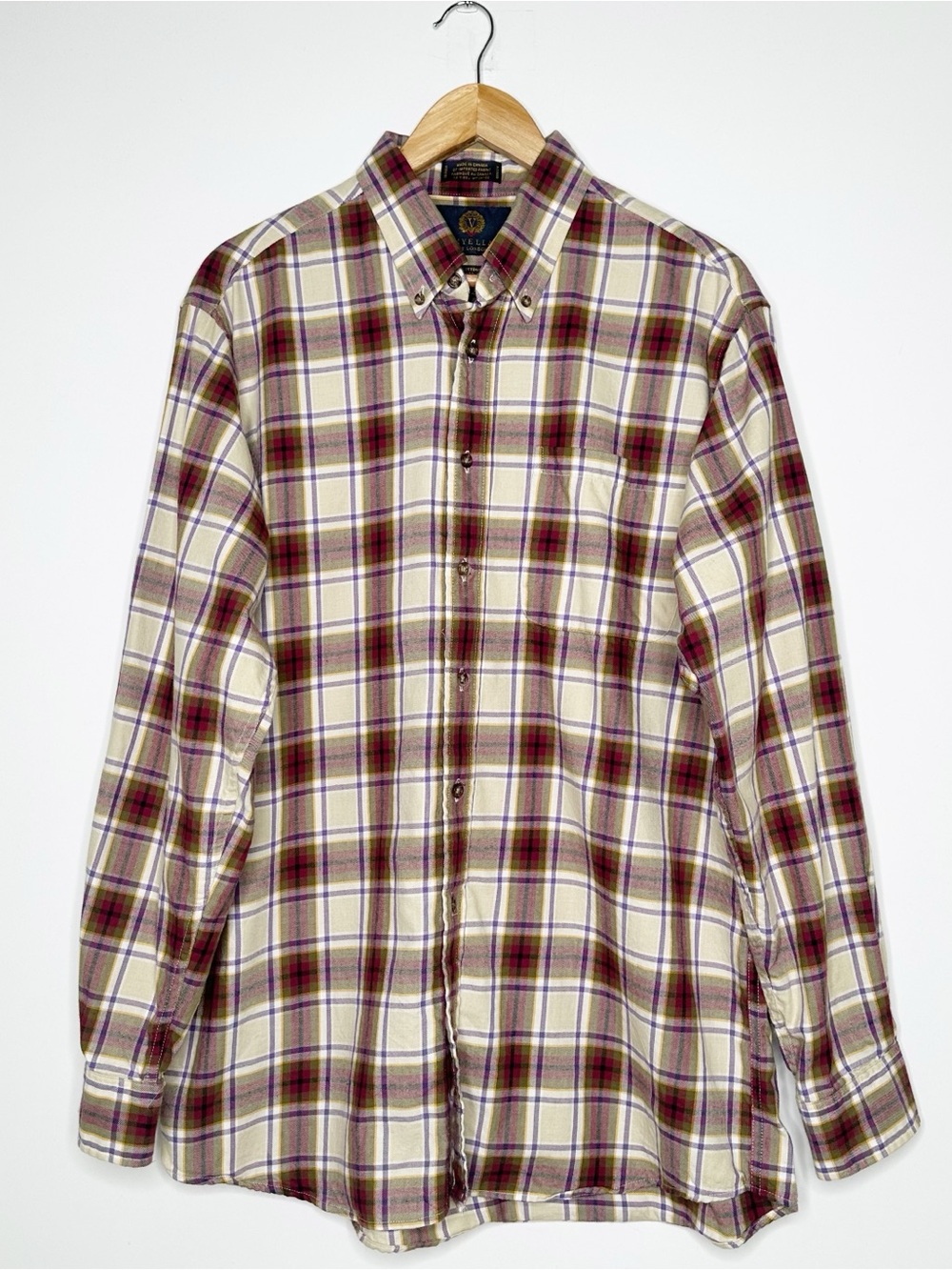 Viyella Mens Plaid Wool Cotton Blend Button Up Shirt Large